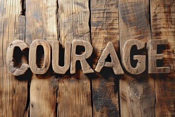 the word courage made of wood on a wooden background