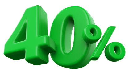 40 percentage discount number green 3d render