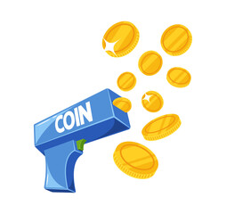Money Gun, Playful Handheld Device That Shoots Golden Coins S Into The Air, Adding Excitement To Events, Vector