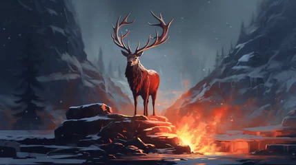 Zelfklevend Fotobehang The deer with its fire horns © Johnu