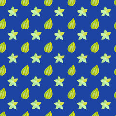 pattern with exotic fruits hand drawn in watercolor, seamless pattern with summer motifs, print for fabric, paper, banners