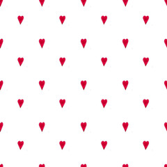 Red love heart seamless pattern illustration. Cute romantic pink hearts background print. Valentine's day holiday backdrop texture, romantic wedding design.