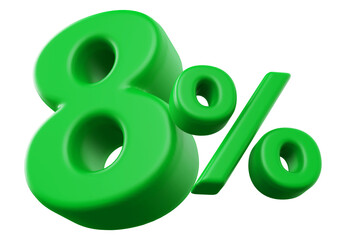 8 percentage discount number green 3d render