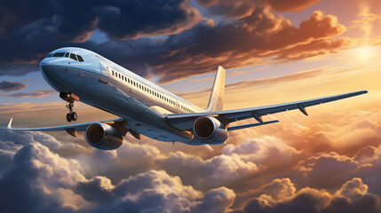 airplane soaring through the boundless sky. Generative AI - obrazy, fototapety, plakaty