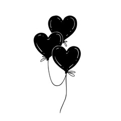 Silhouette, doodles of balloons of hearts. Vector graphics.
