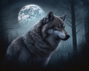 The wolf against the background of the full moon