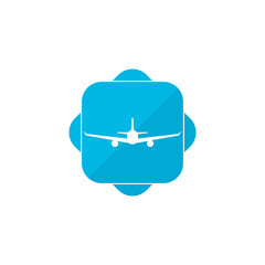 Plane blue square button icon isolated on transparent background