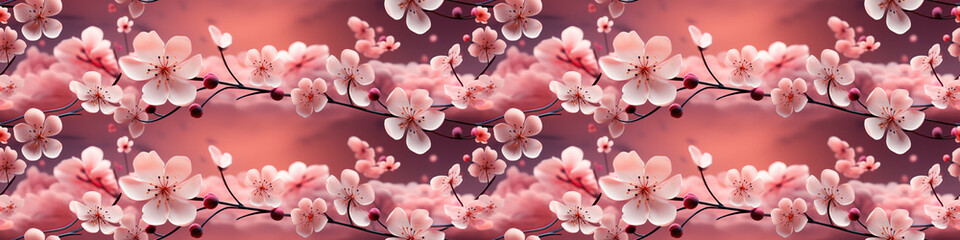 traditional oriental asian Japanese floral seamless pattern with sakura blossoms blooming on branches on pink background - obrazy, fototapety, plakaty