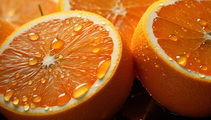 Recreation of oranges cut with drops water