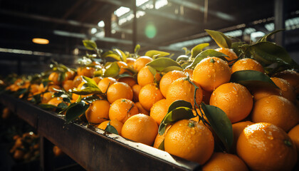 Recreation of oranges in a warehouse - obrazy, fototapety, plakaty