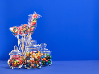 Different types of candies. Copy space for text. Birthday party.