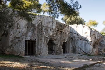 The Prison of Socrates located on Pnyx Hill or Philoppapos Hill in Athens, Greece