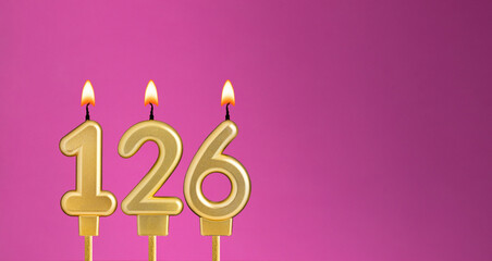 Birthday card with candle number 126 - purple background