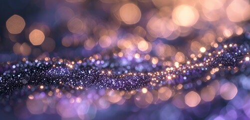 Shimmering silver and deep blue particles on a canvas of lavender lights.