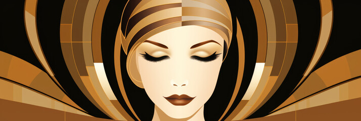 art deco woman banner design. futurist geometric illustration. AI generated