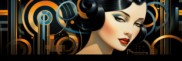 art deco woman banner design. futurist geometric illustration. AI generated © eclypse78