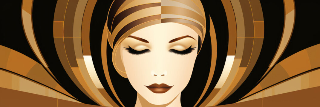 art deco woman banner design. futurist geometric illustration. AI generated