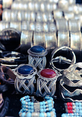 Traditional metal bracelets on the market of Tunisia