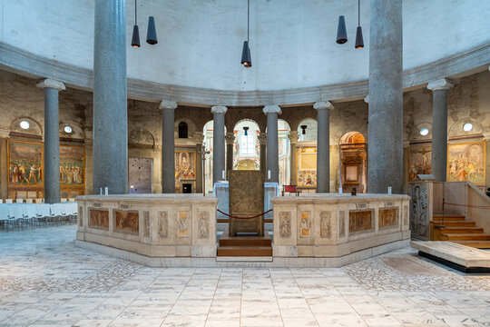 Interior view of Santo Stefano Rotondo al Celio historic Basilica in Rome 