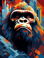 Gorilla on the streets of metropolis in psychedelic vector pop art style