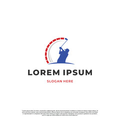 golf shooting speed swing logo concept, silhouette golf swing with speedometer vector