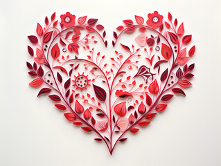 Abstract paper cut heart illustration ornate of flower, Valentine's day concept card 