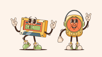 Retro Tape And Music Player Characters, Nostalgic Personages With Vintage Charm, Bringing A Touch Of Old-school Flair