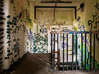 Landing and staircase in old abandoned building