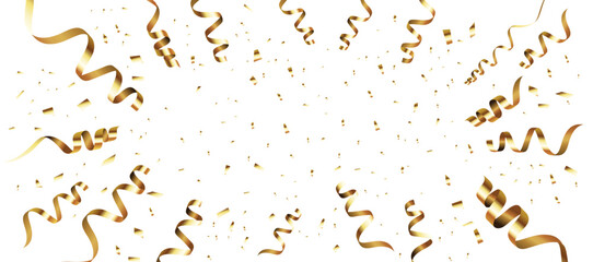 Gold confetti background, congratulations confetti explosion, isolated on white, vector, clipart, birthday banner, new year, party background, Christmas, holiday, anniversary, graduation celebration - obrazy, fototapety, plakaty
