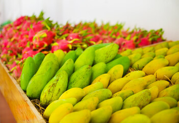 Exotic fruits. Market stand