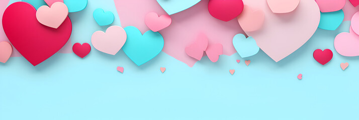 Valentine's Day background, with 3D hearts, with copy space, in candy pastel color. On a blue...