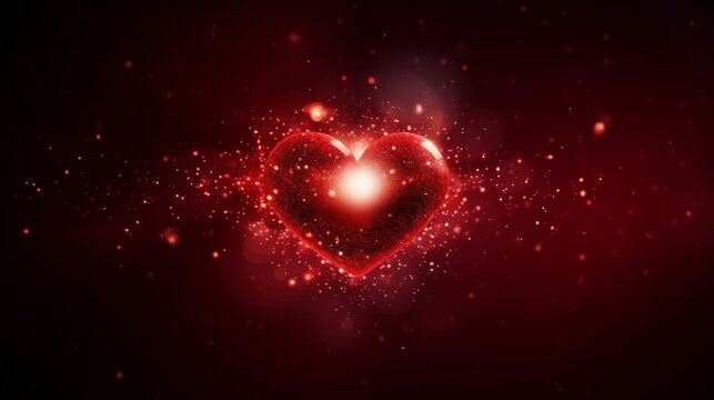 Shiny red sequins forming a heart shape on a dark background, glamorous and festive for Valentine's Day