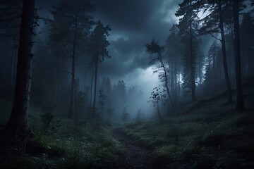Fototapeta premium foggy forest in the night