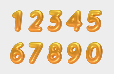 Realistic 3d font gold numbers. Number in the form of golden balloons. Template for products, advertizing, web banners, leaflets, certificates and postcards. Vector illustration