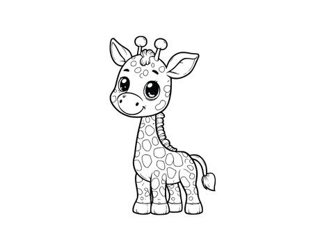 Cute Cartoon of giraffe coloring book. outline line art. Printable Design. isolated white background