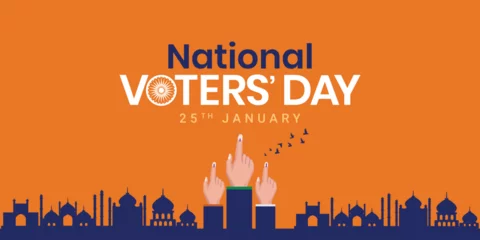 Fotobehang Creative digital and printed design for India's National Voters Day. Flag color background for greetings, social media posting, 25 January National Voters Day of India. Editable vector illustration. © 2D