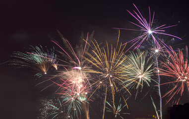 New Year's Eve fireworks. Farewell to 2023 and hello to 2024 on the Baltic beach in Poland....