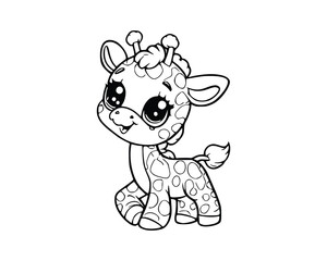 Cute Cartoon of giraffe coloring book. outline line art. Printable Design. isolated white background