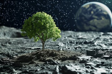 the tree on the moon and earth on the sky
