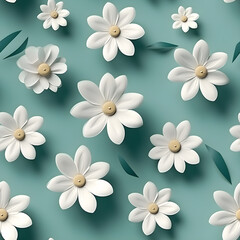 Obraz premium white and green flowers, Pastel color, 3d, three-dimensional, background pattern.