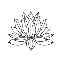 Lotus flower in continuous line art drawing style. Water lily black linear design isolated on white background. Vector illustration