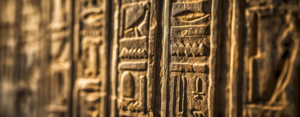 Old Egyptian hieroglyphs on an ancient background. Ancient Stone carvings and hieroglyphs  - obrazy, fototapety, plakaty