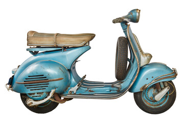 Side view of a vintage blue Italian scooter from the fifties - 701753252