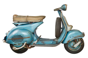 Fototapete Scooter Side view of a vintage blue Italian scooter from the fifties