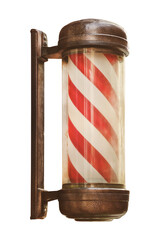 Vintage weathered barber shop pole with red and white stripes