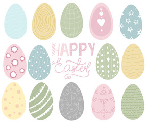 Set of easter eggs flat design on white background.