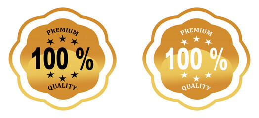 100 percent premium quality gold badge with stars icon vector.