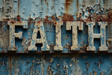 The strength of faith is etched into the very concrete of a solid wall, embossed and impactful