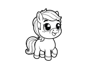 Cute Cartoon of horse coloring book. outline line art. Printable Design. isolated white background