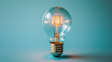 Glass lightbulb on a blue background.	
